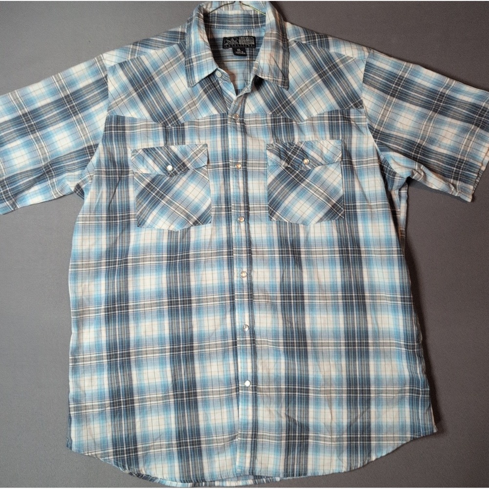 Canyon Guides Shirt Mens XLarge Pearl Snap Western Vintage Blue White Plaid